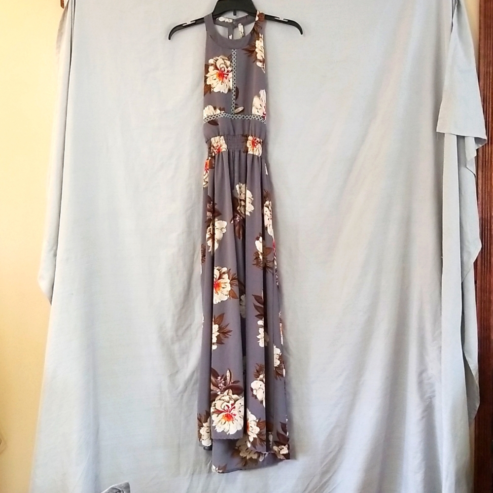 Gray floral print maxi dress